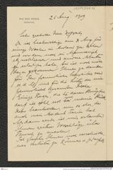 Nachlass Franz Steindachner, Brief von Max Weber an Franz Steindachner (25.08.1909), Inv.Nr. 577.06, Seite 1